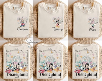 Aangepast Disneyland Mickey and Friends-shirt, aangepaste naam Disney Family 2025-shirts, retro Disneyland Trip-T-shirt, Disney-shirt familievakantie