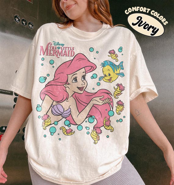 Retro The Little Mermaid Ariel Princess & Flounder Bubble Poster Disney T-Shirt, Gift For Her, Ariel Princess Tee, WDW Disneyland Girl Trip