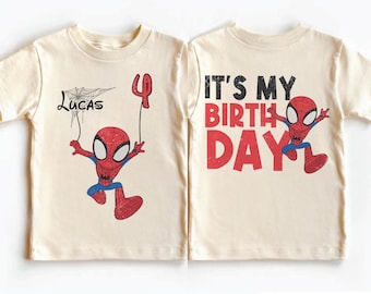 Camiseta de aniversário do Homem-Aranha, camiseta de aniversário de super-herói, camiseta personalizada da idade do Homem-Aranha, roupa de aniversário para a família, camiseta de festa infantil com tema de teia de aranha