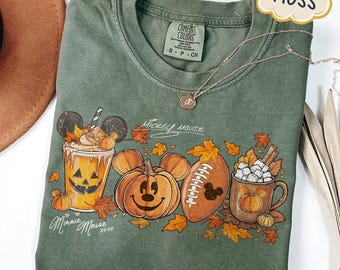 Comfortkleuren Mickey en Minnie herfstshirt, Disneyland Fall Vibes-T-shirt, Disney Family Halloween Trip-shirt, Mickey Boo Spooky-shirt