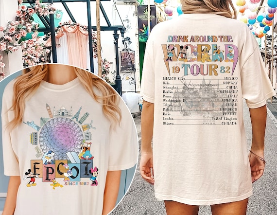 Disney Epcot World Tour Comfort Colors Shirt, Disney Epcot Shirt, Mickey And Friends, Epcot Drink Around the World, Epcot Center 1982 Shirt