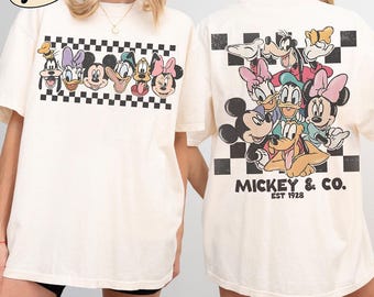 Comfort Colors® Retro Mickey & Co Est 1928 Shirt, Mickey And Friends, Disney Family Vacation Checkered Tee, Disneyland Tee, Disney Trip Tee