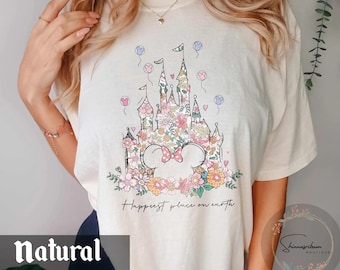 Retro Happiest Place on Earth Shirts, Disney Minnie Mouse Castle Shirt, Disney Castle Floral Tee, Magic Kingdom Family Tee, Disneyland Shirt