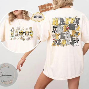 Two-sided Mickey and Friends Happy New Year 2025 shirts, Retro WDW Disneyland Family Trip 2025 shirt, Disney Family Shirt, New Year Crew Tee