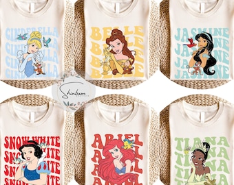 Disney Princess Characters Shirts, Cinderella Shirt, Snow White Tee, Little Mermaid Tee, Rapunzel Tee, Aurora Moana Shirt, Mickey Castle Tee