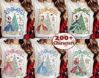 Coquette Disney Princess Christmas Shirt, Belle Ariel Xmas Tee, Disney Castle Girly Christmas 2025 Shirt, Disneyland Princess Trip Gift Tee