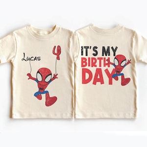 Custom Name Spiderman Birthday Shirt, Superhero Birthday Boy Tee,Custom Age Spider Web Shirt, Toddler Birthday Party Tee