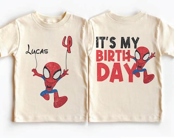 Camiseta personalizada de aniversário do Homem-Aranha com nome, camiseta de aniversário de super-herói, camiseta personalizada de teia de aranha com idade, camiseta de festa de aniversário infantil
