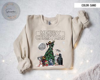 Sudadera de Disney Star Wars Merry Christmas, camiseta con personajes de Star Wars, camiseta para viajes familiares de Navidad, divertida Navidad de Star Wars, regalo de Navidad