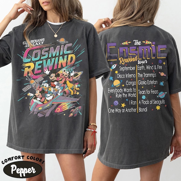 2-sided Mickey & Friends Guardians Of The Galaxy Cosmic Rewind T-Shirt, Epcot Center Family 2026 Trip, Retro Disney Ride Team Matching Tee