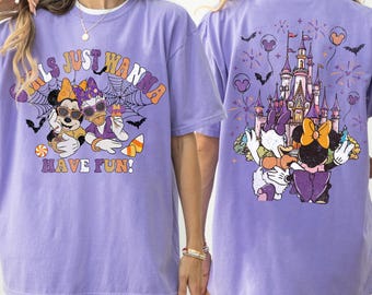 Minnie und Daisy Halloween Shirt, süßes Disney Comfort Colors T-Shirt für Mädchen & Kleinkinder, gruseliges Minnie Daisy Halloween, Herbstferien Outfit