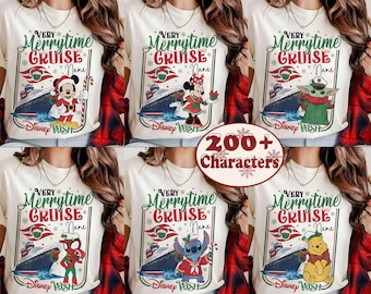 Gepersonaliseerd Disney Cruise Line-shirt met alle personages, Mickey & Friends Cruise Christmas Very Merrytime Cruises-T-shirt, Family Xmas Cruise-T-shirt