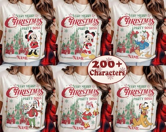 Retro Custom Disney Alle Charaktere Weihnachtsshirt, Mickey's Very Merry Christmas Party 2025 T-Shirt, Disneyland Familie Passendes Weihnachtsgeschenk Shirt