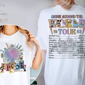 Disney Epcot World Tour Comfort Colors Shirt, Disney Epcot Shirt, Mickey And Friends, Epcot Drink Around the World, Epcot Center 1982 Shirt Biały