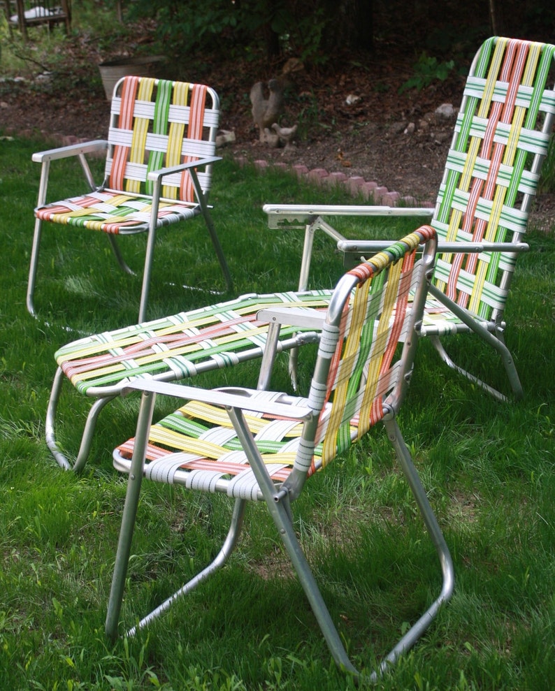 Retro Aluminum Woven Folding Patio Outdoor Furniture Bright Etsy