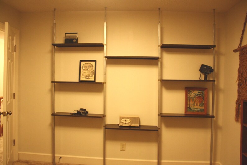 Retro Metal Wall Shelf Room Divider Steampunk Chrome Tension Etsy