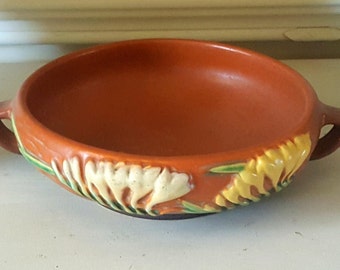 Vintage Roseville USA Pottery Brown Freesia Pattern Jardiniere Bowl Planter Dish 464-6