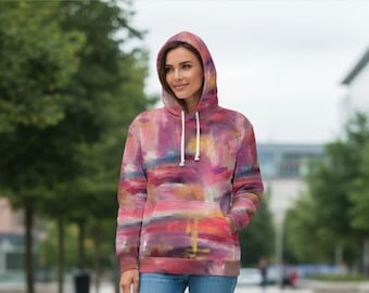 Abstract Watercolor Brushstroke Hoodie | Pink Multicolor All-Over Print