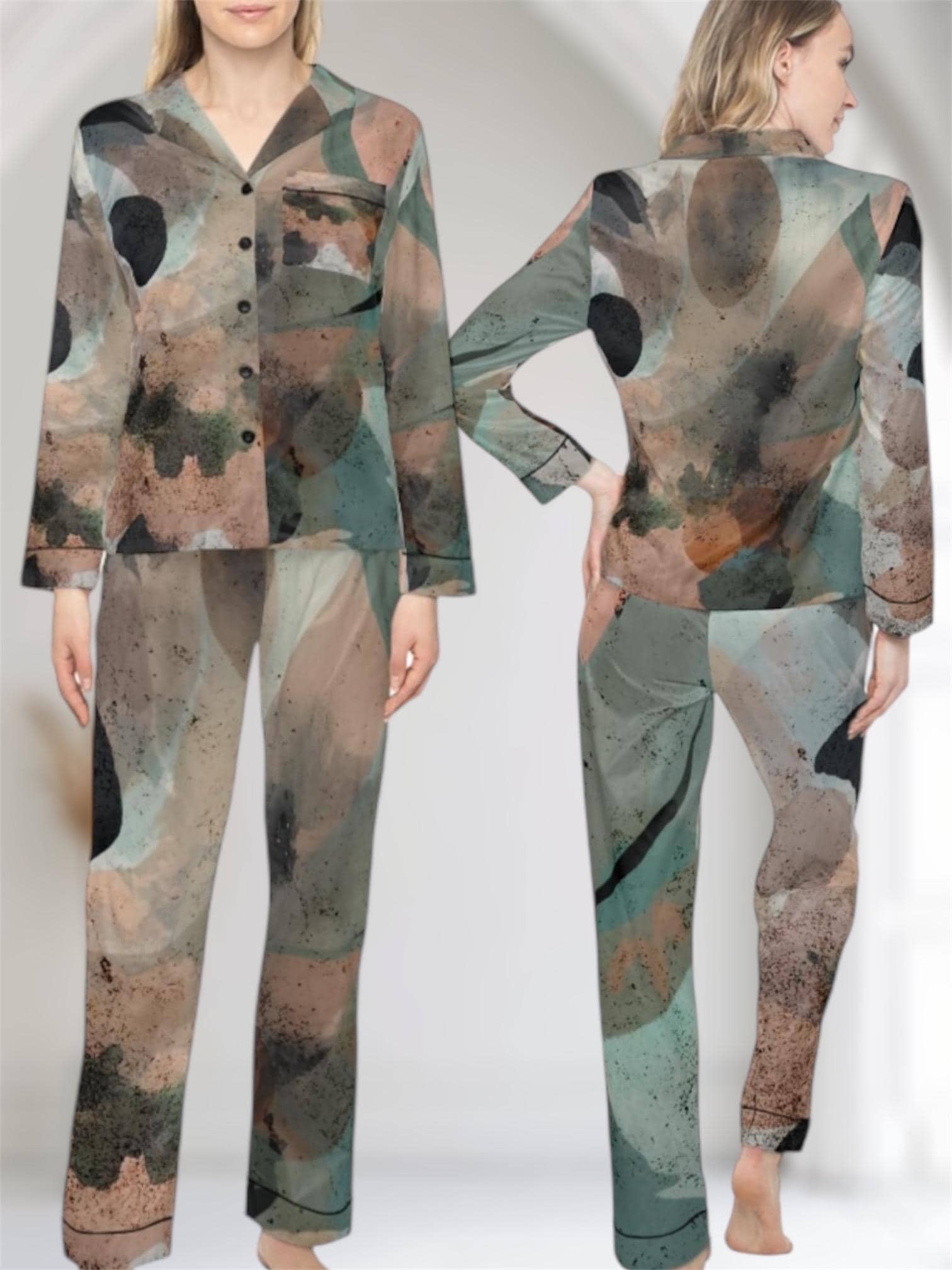 Luxurious Women's Satin Pajamas, Beautiful Loungewear, Cozy Nightwear, Stylish Gift for Her, Wearable Art by Carolina Nunez Bussolini,