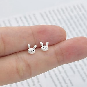 S925 Silver Tiny Bunny Stud Earring, Small Rabbit Earrings, Silver Bunny Earrings, Animal Lover Gift, Minimalist Earring, Gift for her