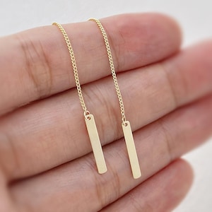 14k Gold Plated 925 Silver Threader Drop/Dangle Earrings, Gold Tassel Earrings, Rectangle Drop Threader Earrings, Long Earring, SGE56
