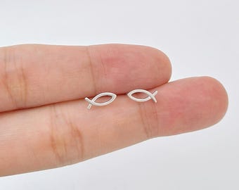 Sterling Silver Cute Fish Stud Earrings, Simple Fish Animal Stud Earrings, Geometry Studs