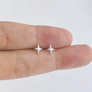 May include: A pair of silver star-shaped stud earrings. The earrings are small and delicate, and they are perfect for everyday wear.