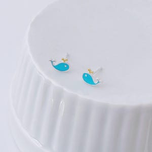 Sterling Silver Small Blue Whale Stud Earrings, Dainty Fish Animal Stud Earrings, Adorable Whale Studs, Pretty Studs, Gifts for Her, SGE157