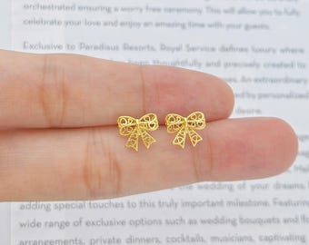 14k Gold Plated Sterling Silver Bow Stud Earrings, Dainty Ribbon Jewelry