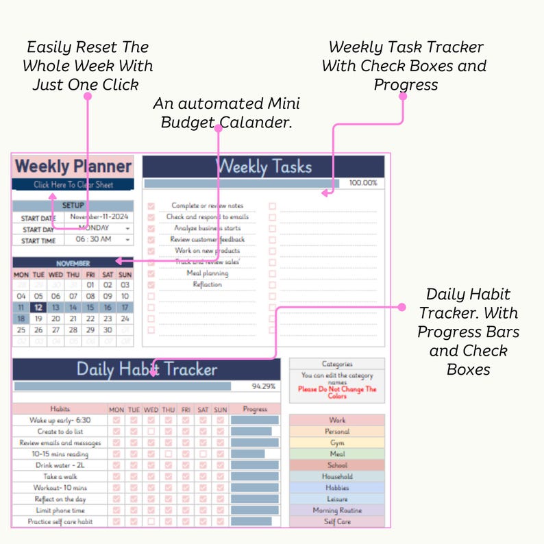 Buy Weekly Planner 2025 Undated Digital Weekly Planner Template