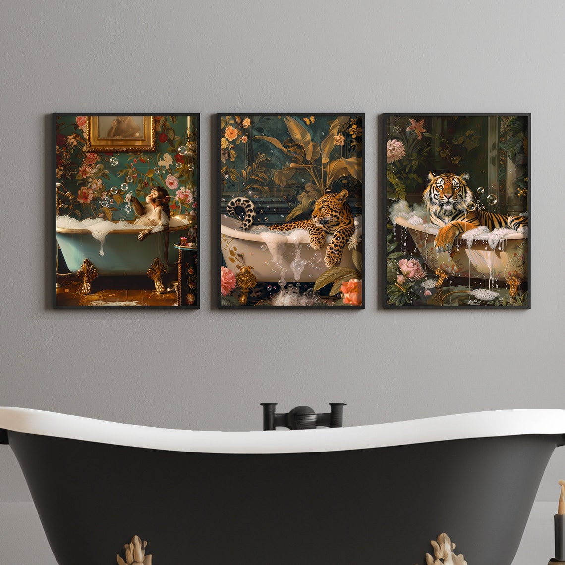 Bathroom Printable Art, Luxury Cheetah Bathroom Wall Art, Maximalist ...