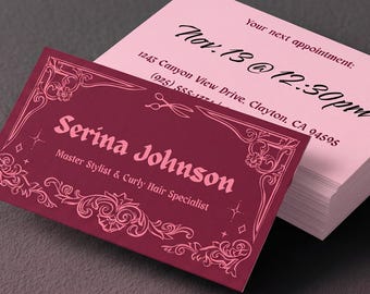 Beauty Business Card Template Canva Editable Whimsy Goth Biz Card Salon Hair Stylist Appointment Note Moody Gothic Printable Business Card