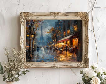 Eiffel Tower Rain in Paris Oil Painting: Vintage European Landscape (Digital Download)