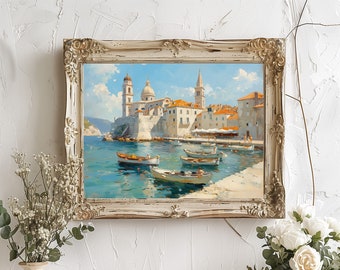 Dubrovnik Coast Oil Painting: Vintage Adriatic Seascape (Digital Download)