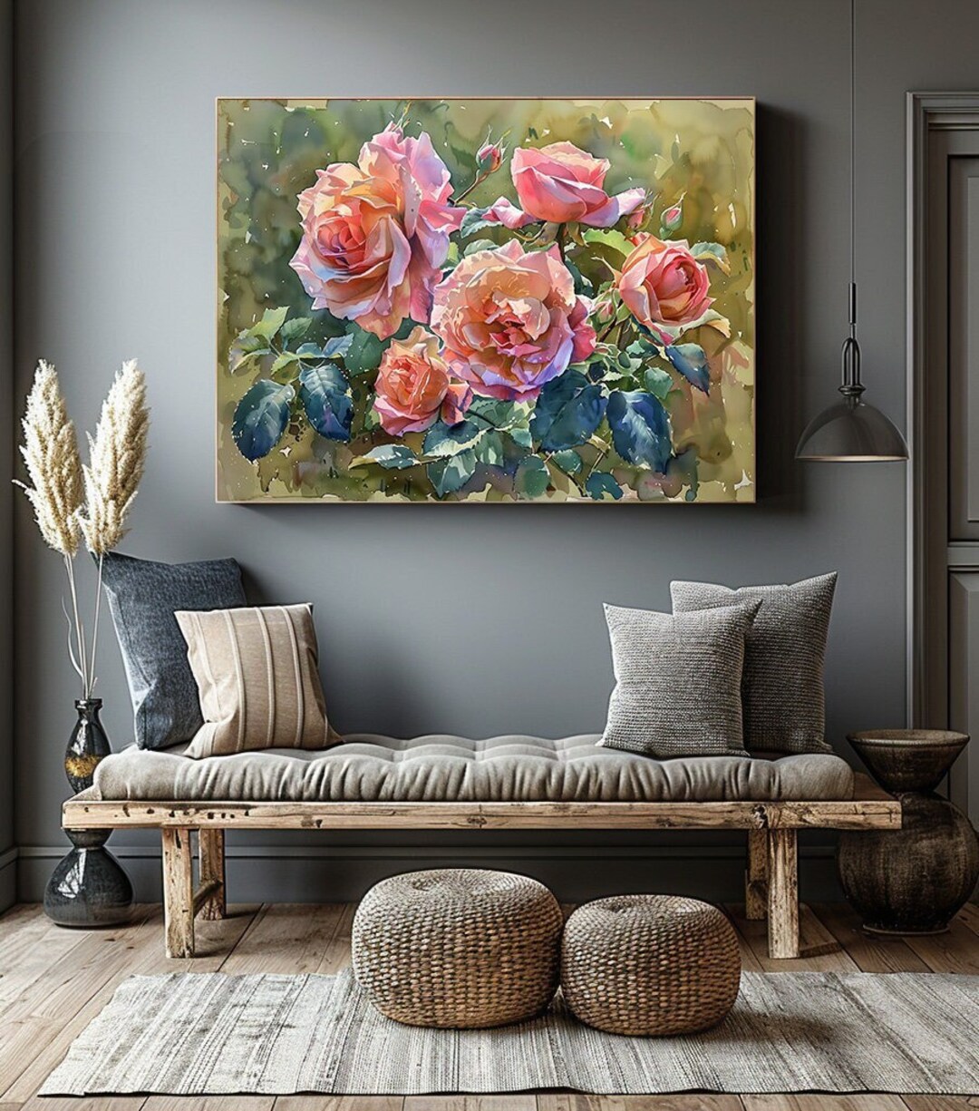 Watercolor Rose Bouquet Print: Vintage Floral Wall Art (digital ...
