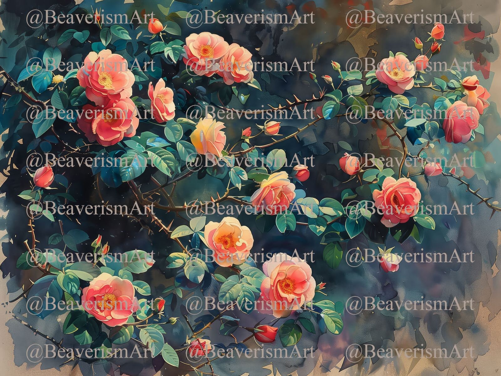 Watercolor Pink Roses Print: Vintage Floral Bouquet Wall Art (digital ...
