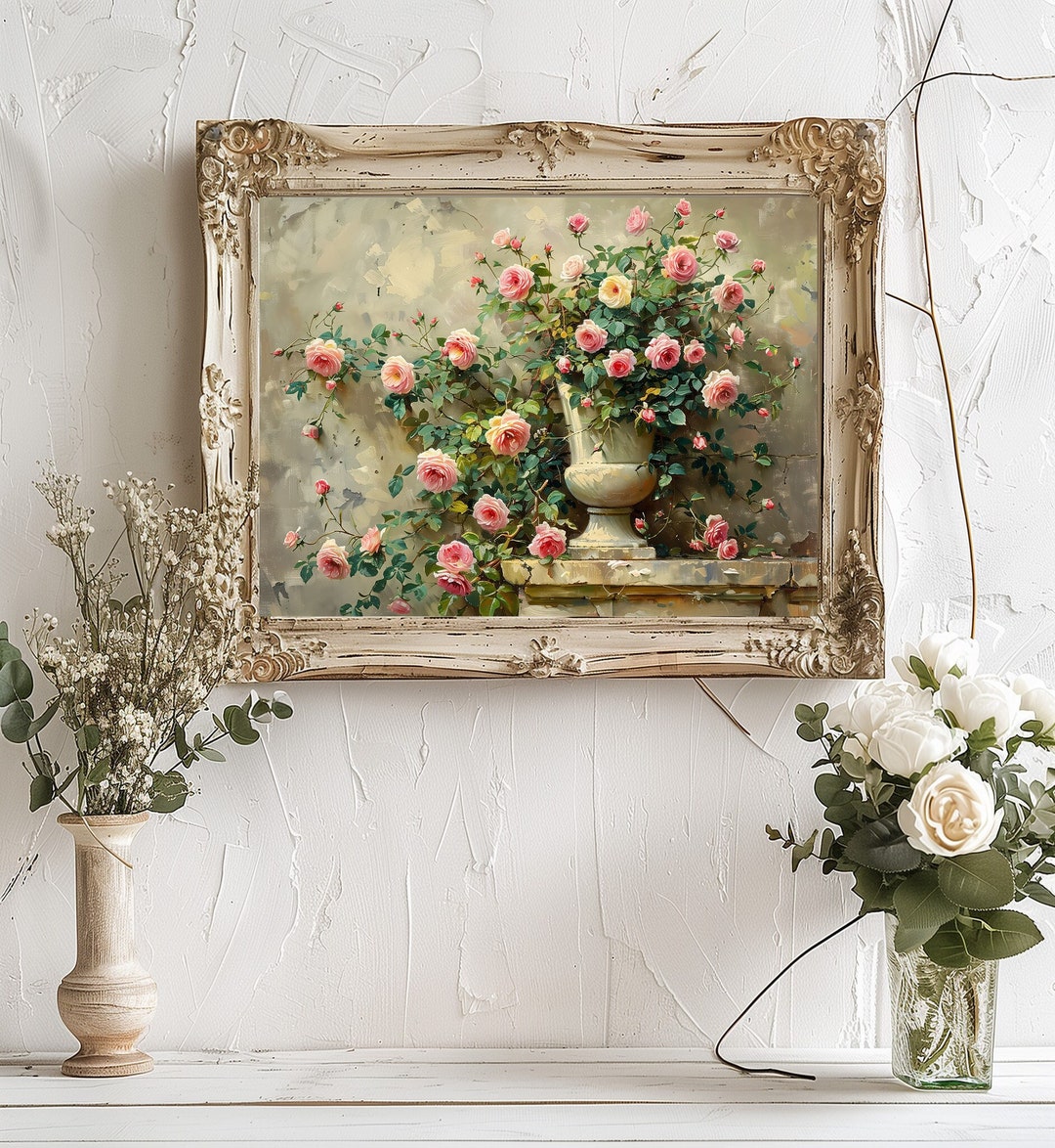Watercolor Pink Roses Print: Vintage Floral Wall Art (digital Download ...