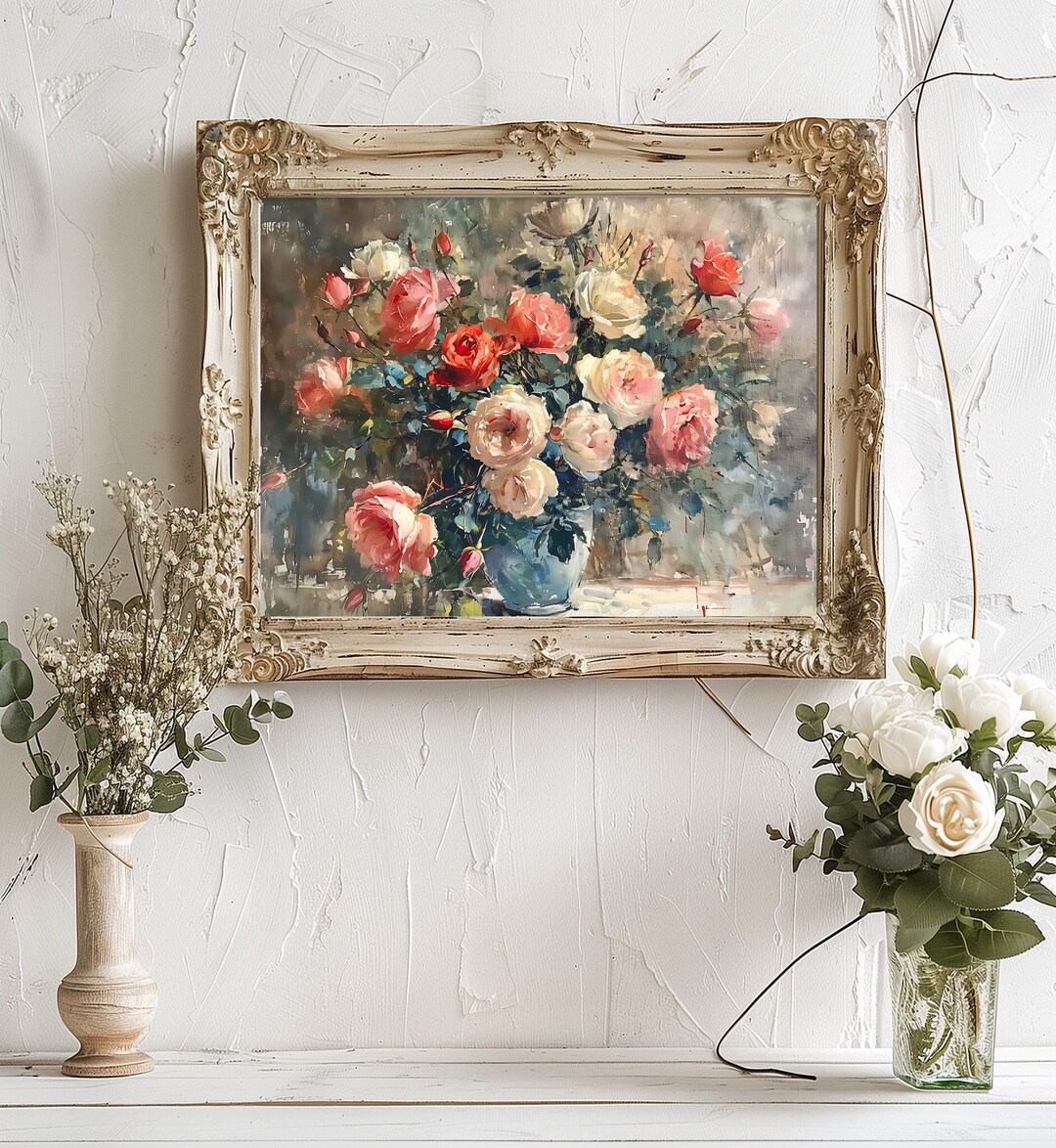 Vintage Rose Flower Pot Watercolor Print: Botanical Floral Wall Art ...