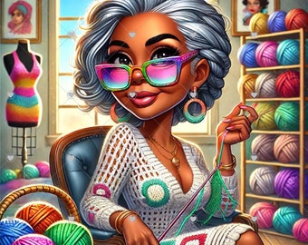 Imágenes prediseñadas de ganchillo de hilo, mujeres afroamericanas, magia de niña negra, paquete de imágenes prediseñadas, uso comercial