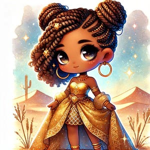 Chibi Black Girl Clipart Bundle, Sublimation PNG, Digital Download