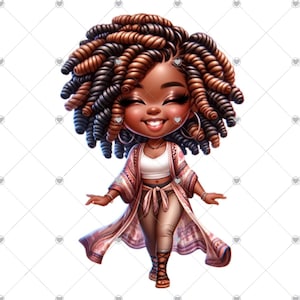 Black Woman Clipart, Boho Girls, Digital Download, Black Girl Clipart