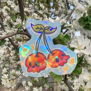 Cherry Skull Holographic Sticker