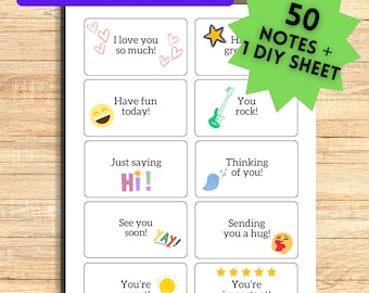 50 Lunchbox Notes for Kids, Encouraging Lunch Notes, Lunch Notes for Kids, Printable Notes, Template for Lunchbox Notes, Kids