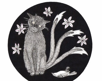 Death the Cat ORIGINAL artwork ink drawing on paper 8 x 8