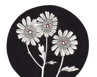 Murder Daisies ORIGINAL artwork ink drawing on paper 6 x 6