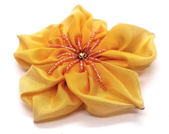 i hate YELLOW Hand Stitched Ribbon Flower with a Beaded Swarovski Crystal Center Hair Clip