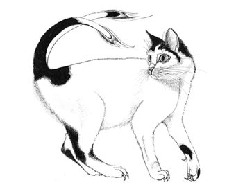 Nekomata Demon Cat ART PRINT 5 x 7