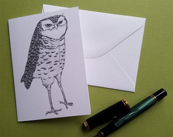 Nefarious Owl is Up to No Good Paper Greeting Card Notecard with Envelope 4 x 6