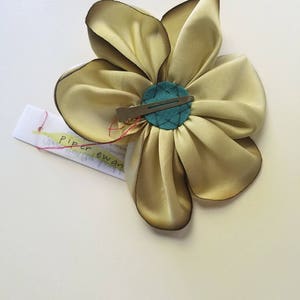 Large Chocolate Brown and Cream Hand Dyed Bias Cut Silk Charmeuse Hand Stitched Ribbon Flower Hair Clip image 4