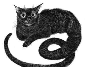 TATZELWURM Alpine Cryptid Cat Lizard ORIGINAL artwork ink drawing on paper 8 x 8